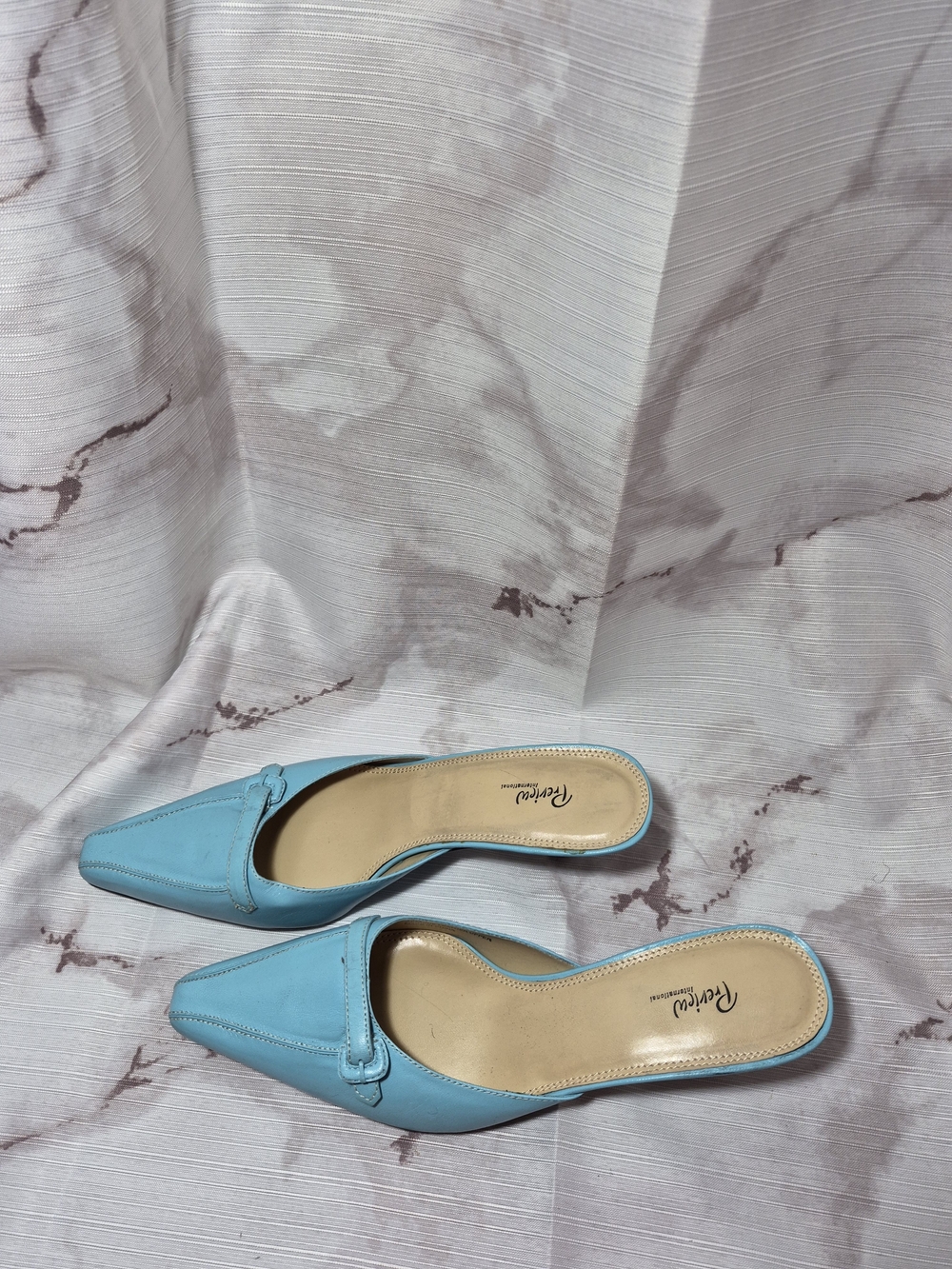 Preview International Women's Light Blue Leather Kitten Heel Mules - Picture 6 of 9